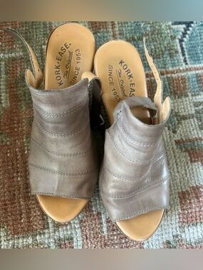 Kork-Ease Women's Sandals Leather Wedge Slingback in Taupe Size 8 M